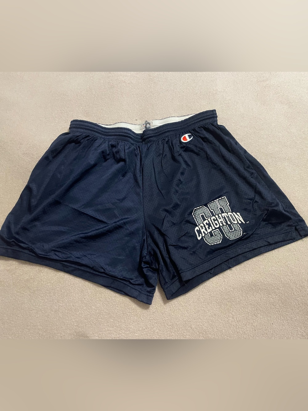 Vintage Champion Men’s Navy Athletic Mesh Shorts with Creighton University Logo